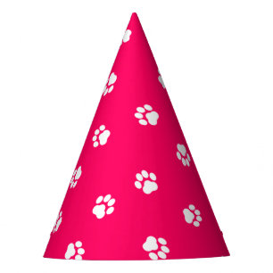 Hot Pink Party Hat with White Paw Prints