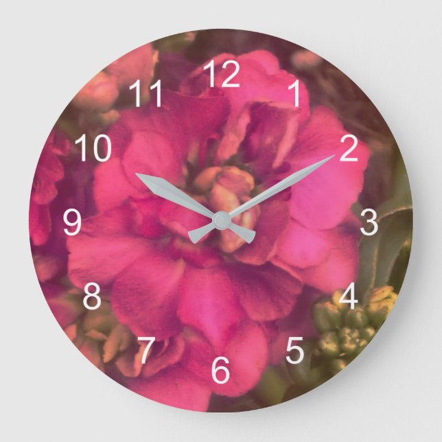 Hot pink passion floral large clock (Front)