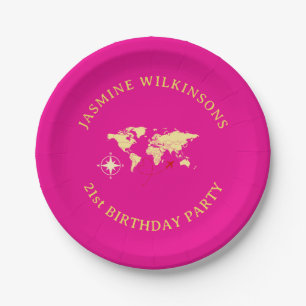 Hot Pink Passport Style 21st Birthday Party Paper Plate