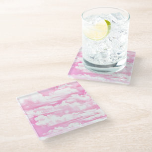 Hot Pink Pastel Clouds Glass Coaster