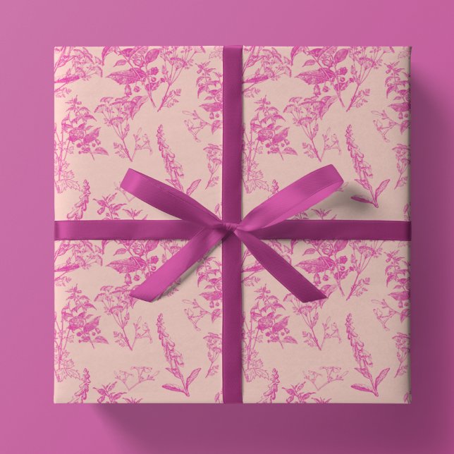 Hot Pink & Pastel Pink Bright Wildflower Wrapping Paper Sheet (Creator Uploaded)