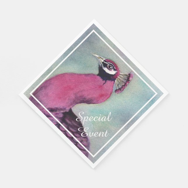HOT PINK PEACOCK PARTY NAPKIN (Corner)