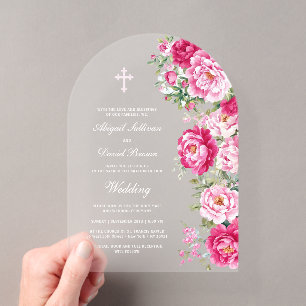 Hot Pink Peonies Arch Wedding Acrylic Invitations