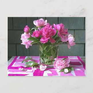 Hot pink peonies on hot pink vintage silk scarf holiday postcard