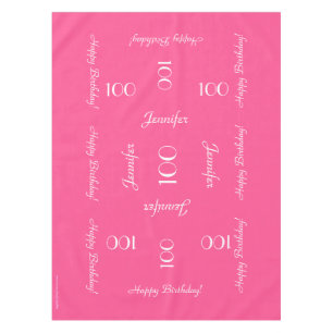 Hot Pink Personalised 100th Birthday Table Cloth