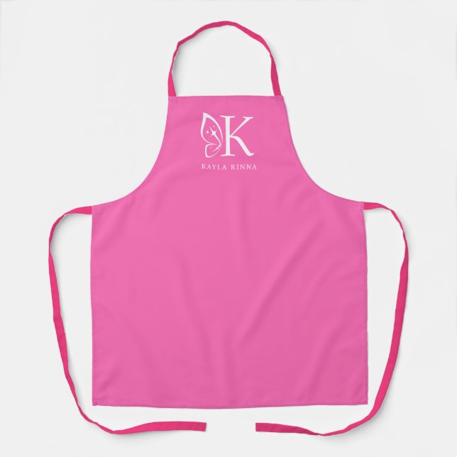 Hot Pink Personalised Butterfly Wing Monogram Apron (Front)