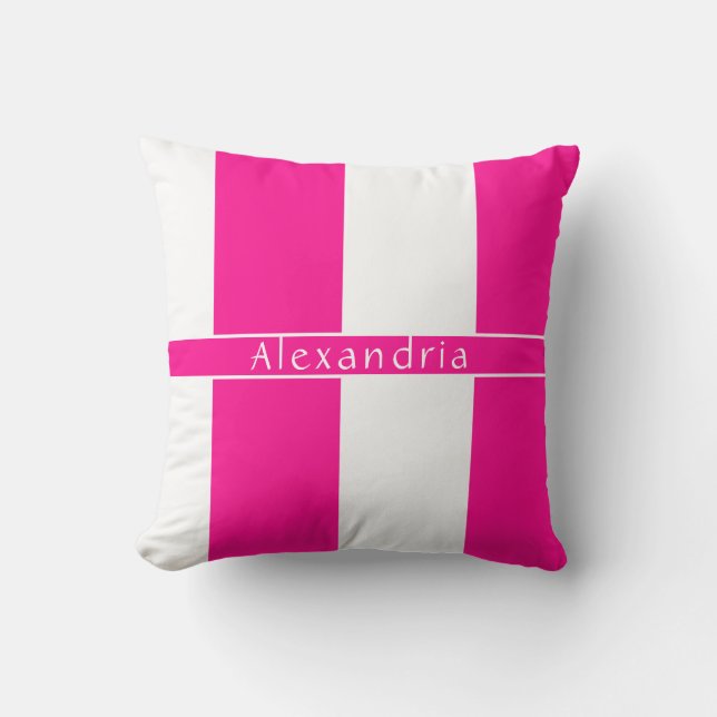 Hot Pink Personalised Chic Stripes Cushion (Front)