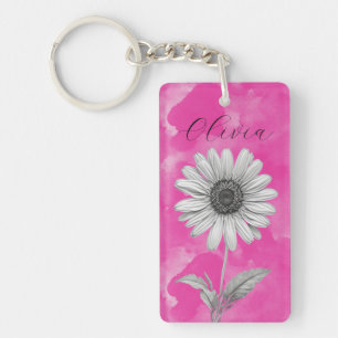 Hot Pink Personalised Daisy  Key Ring