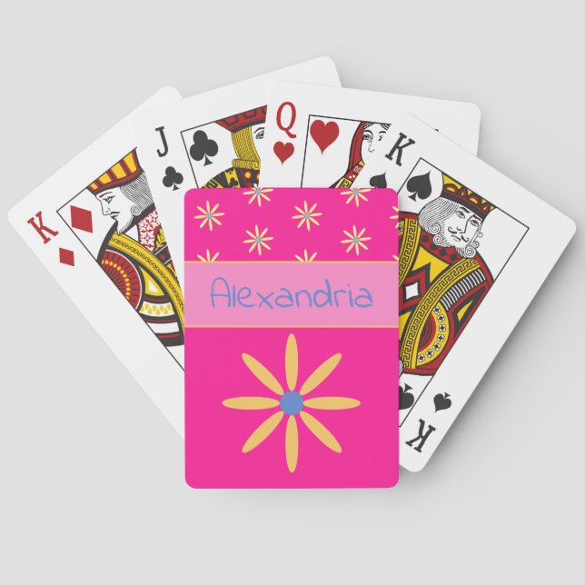 Hot Pink Personalised Floral Playing Cards (Back)