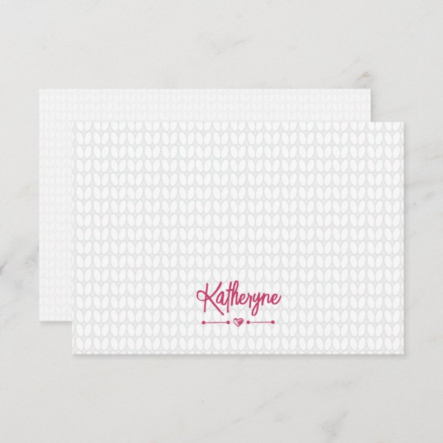 Hot Pink Personalised Knit Stitch Note Card (Front/Back)