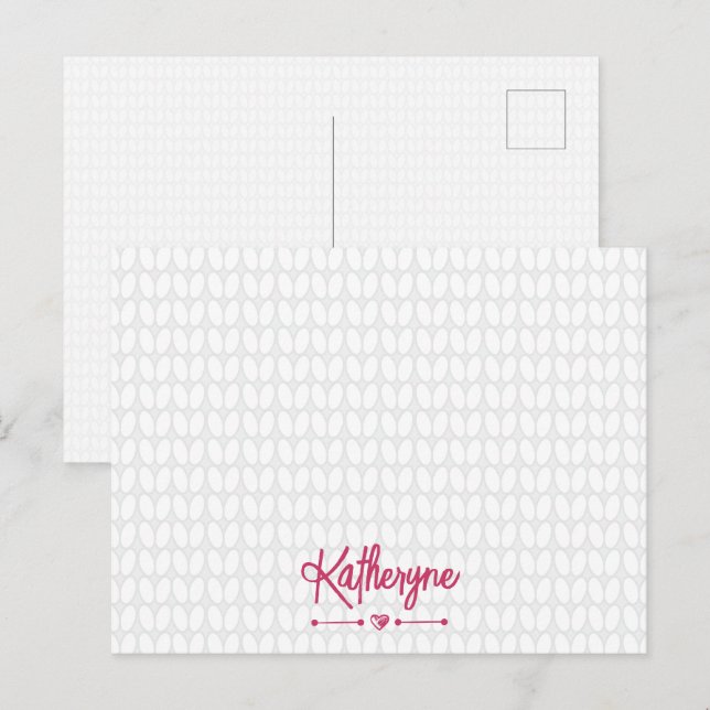 Hot Pink Personalised Knit Stitch Postcard (Front/Back)