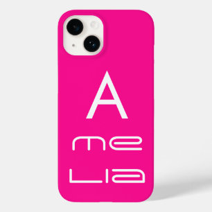 Hot Pink Personalised Monogram Name Modern Case-Mate iPhone 14 Case