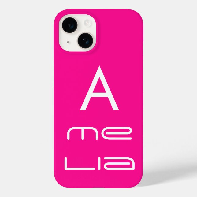 Hot Pink Personalised Monogram Name Modern Case-Mate iPhone Case (Back)