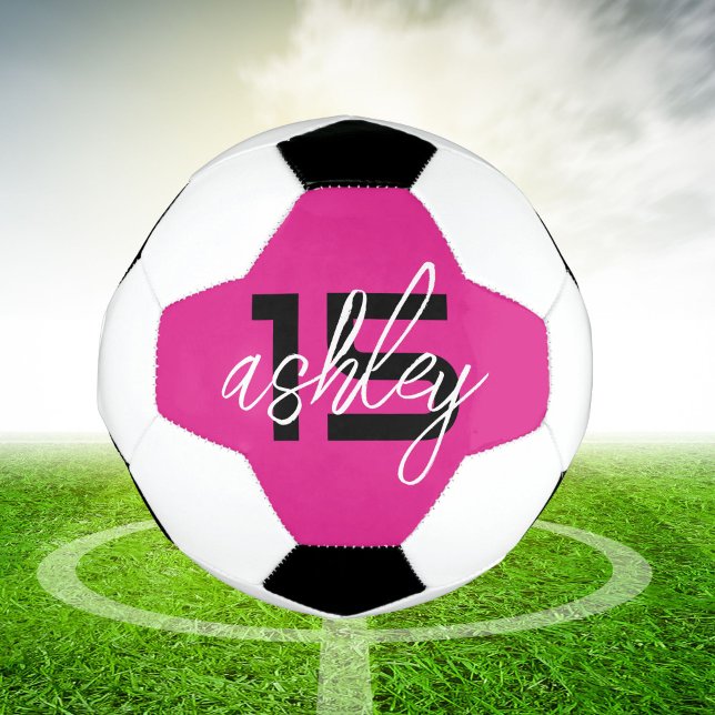 Hot Pink Personalised Player Name and Number Soccer Ball (Creator Uploaded)