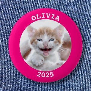 Hot Pink Personalised Round Photo Frame 6 Cm Round Badge