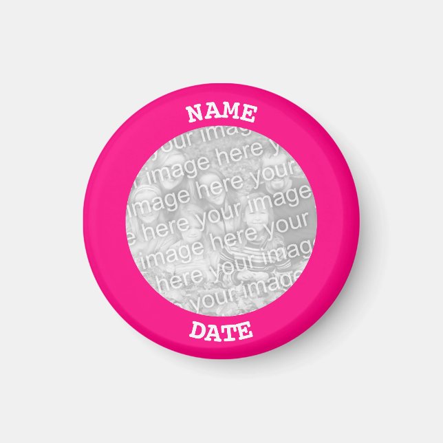 Hot Pink Personalised Round Photo Frame Magnet (Front)