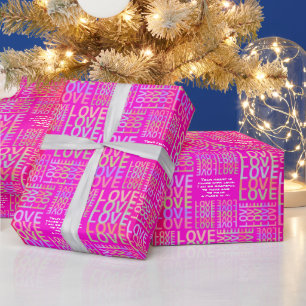 Hot Pink Personalized "LOVE" Typography Pattern  Wrapping Paper