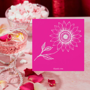 Hot Pink Personalized Square Sunflower Outline Thank You Card