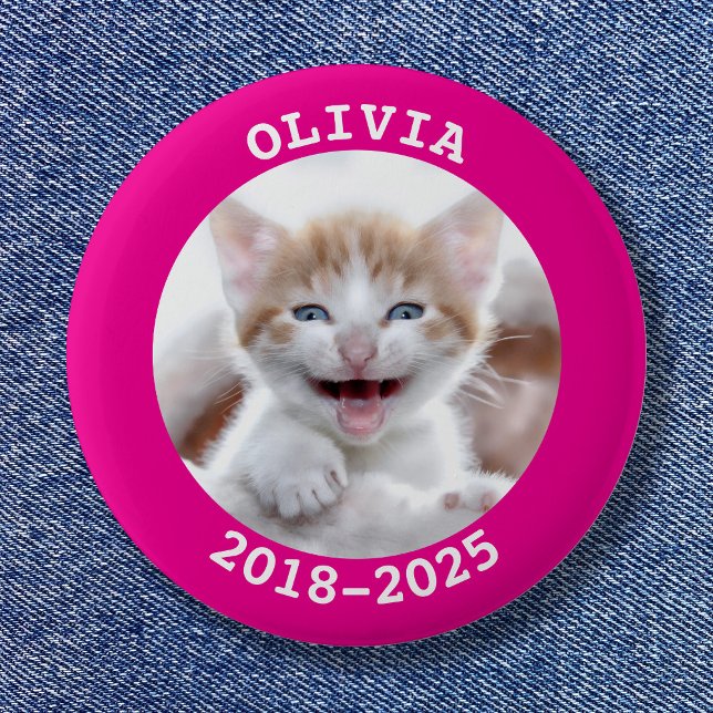 Hot Pink Pet Photo Memorial 6 Cm Round Badge (Hot Pink Pet Photo Memorial Button)