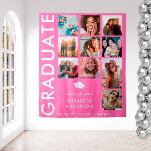 Hot Pink Photo Backdrop for Graduation Party Tapestry