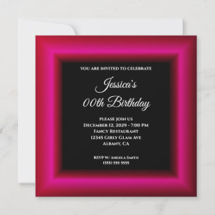 Hot Pink Photo Border Black Any Year Birthday Invitation