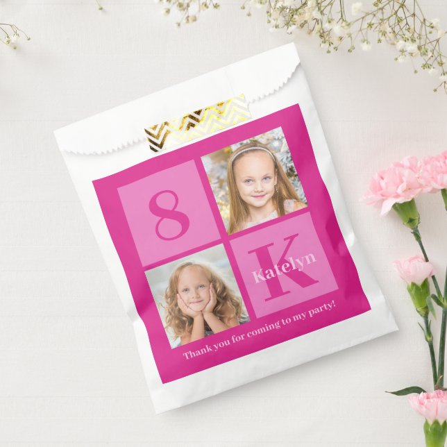Hot Pink Photo Collage Custom Girls Birthday Party Favour Bags (Sealed)
