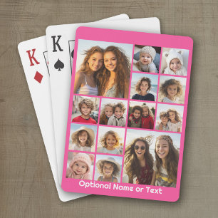 Hot Pink Photo Collage - Modern 14 Pic Grid Playing Cards