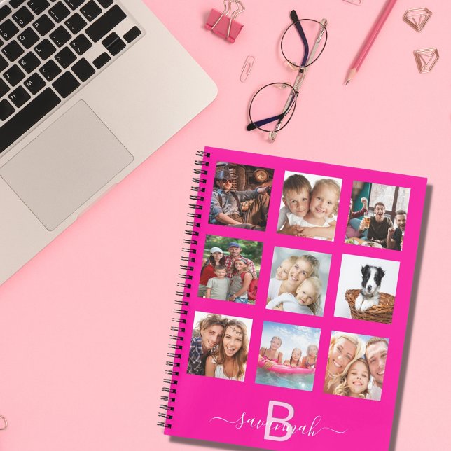Hot pink photo collage monogram diary notebook (Creator Uploaded)