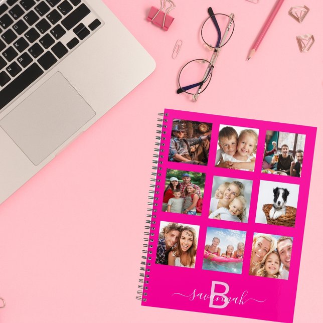 Hot pink photo collage monogram name 2026 planner (Creator Uploaded)