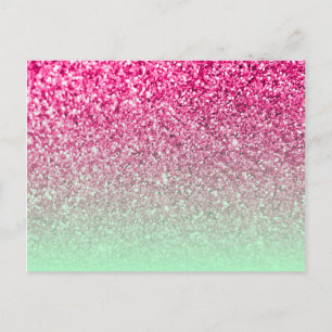 Hot Pink Photo Glitter and Mint Green Ombre Postcard
