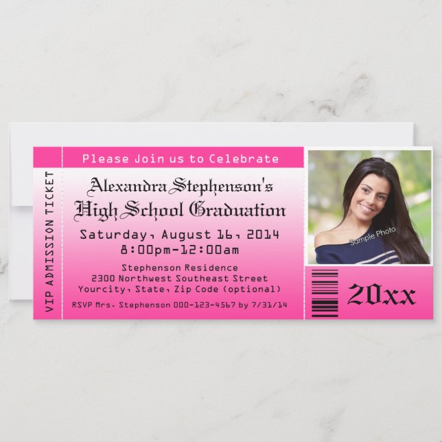 Hot Pink Photo Graduation Ticket Invitations (Front)