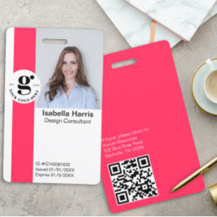 Hot Pink Photo ID Badge with QR Code