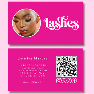 Hot Pink Photo Lashes QR Code Social Icons  Business Card