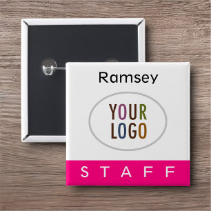 Hot Pink Pin Back Staff Badge Square Logo Button