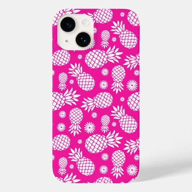 Hot pink pineapples and flower pattern  Case-Mate iPhone case (Back)