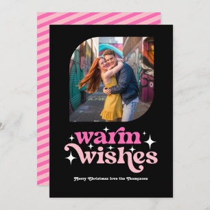 Hot-Pink & Pink Modern Retro Christmas Photo Holiday Card
