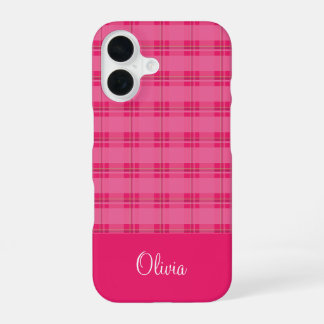 Hot Pink Plaid iPhone 16 Case