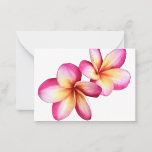Hot Pink Plumeria Blooms Flat Note Card