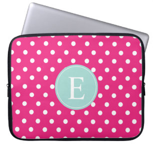 Hot Pink Polka Dot Mint Monogram Laptop Sleeve