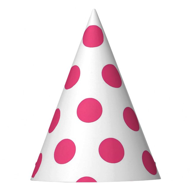 Hot Pink Polka Dot on White Party Hat (Front)