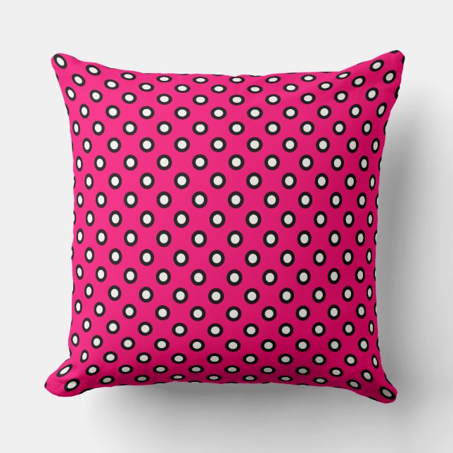 Hot Pink Polka Dot Outdoor Throw Pillow (Front)