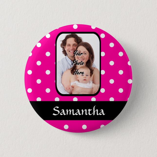Hot pink polka dot pattern 6 cm round badge (Front)