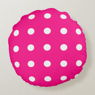 Hot Pink Polka Dot Pattern Round Cushion