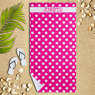 Hot Pink Polka Dot Personalised Beach Towel