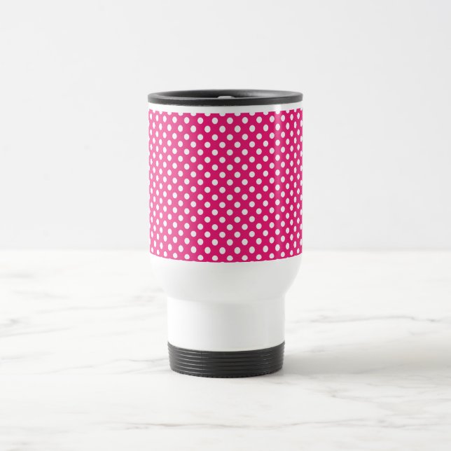 Hot Pink Polka Dot Retro Travel Mug (Center)