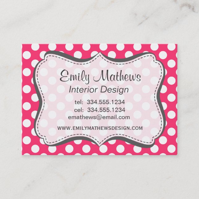 Hot Pink Polka Dots Business Card (Front)