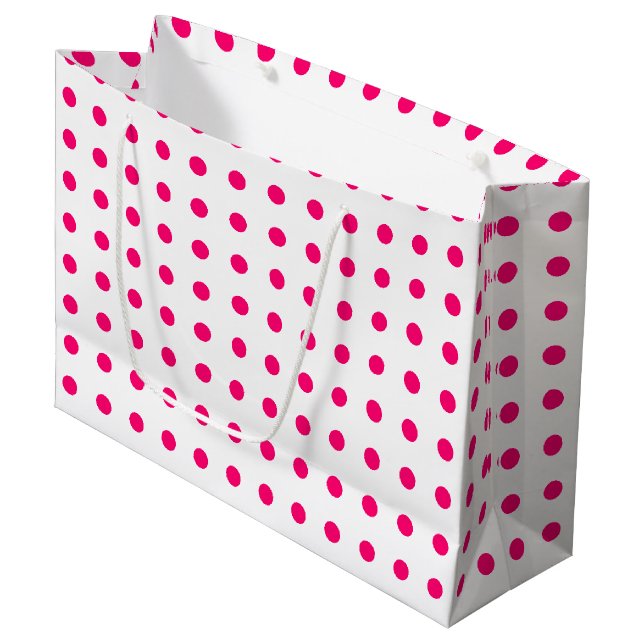 Hot Pink Polka Dots Large Gift Bag (Front Angled)