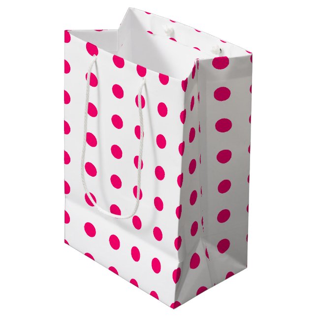 Hot Pink Polka Dots Medium Gift Bag (Front Angled)
