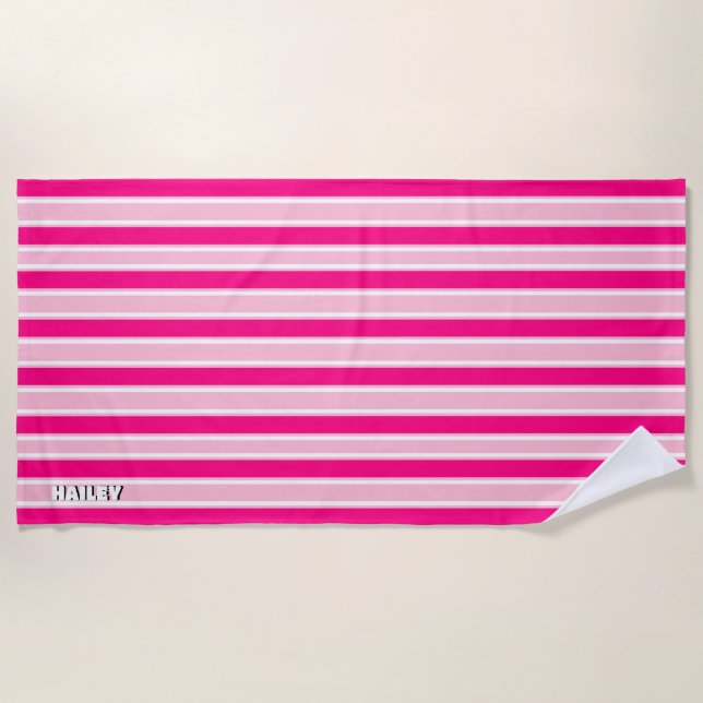 Hot Pink Preppy Aesthetic Beach Towel (Front)
