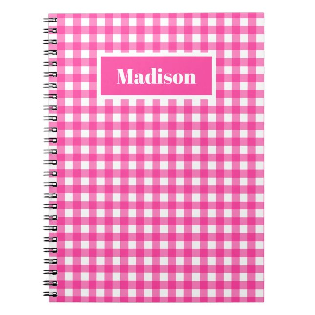Hot Pink Preppy Gingham Pattern Notebook (Front)